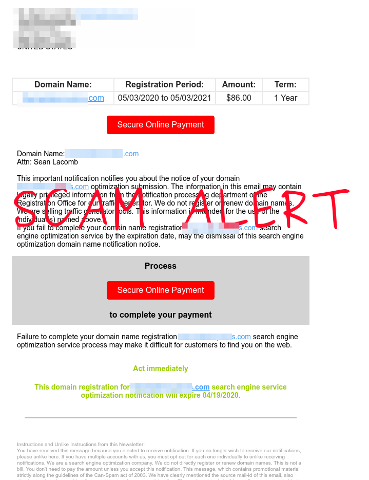 Domain Renewal Scam Sent By (info@augerqiscreen.top)